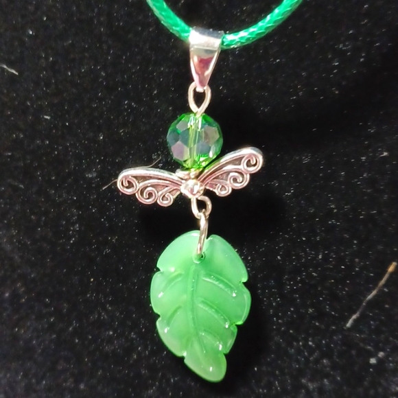 Leaf angel silver green handmade bead pendant charm sprite forest wood tree gem - Picture 5 of 6